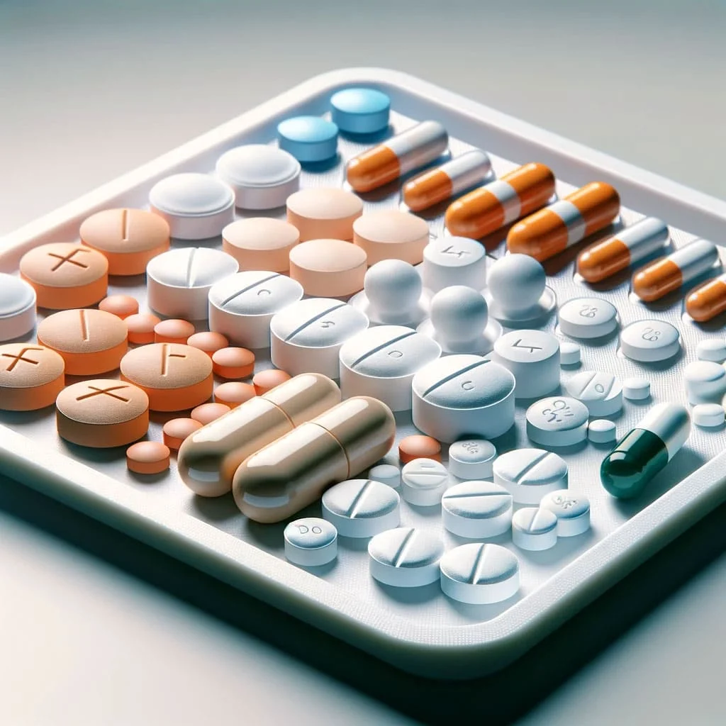 Image of a variety of medications representing what oxycodone looks like