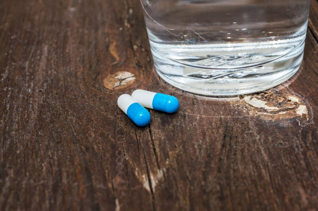 Close-up of Prozac pills on a table