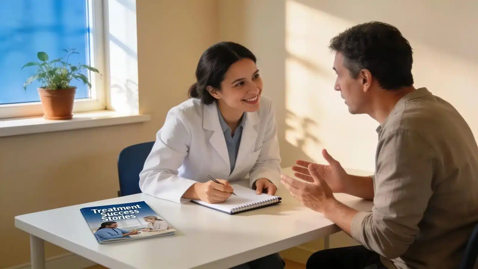 Patient and healthcare provider discussing recovery progress and quality of life