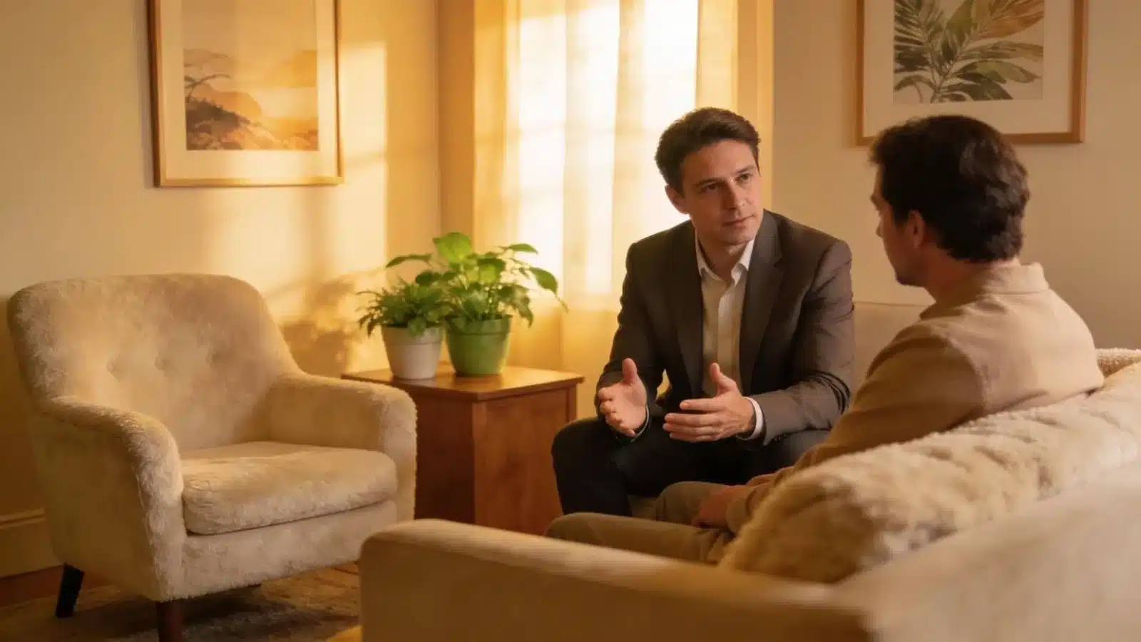 Therapy room depicting a serene atmosphere for addiction recovery and patient support.